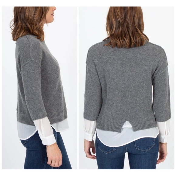 FLAWED Brochu Walker Eton Grey Wool Cashmere Sweater with White Underlay Size XS - Picture 2 of 16